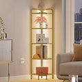 Hzuaneri Corner Shelf with LED Lighting, 6-Tier Glass Bookshelf | Steel Frame, Tempered Glass, Modern Style Corner Shelf, Suitable for Living Rooms, Bedrooms and Games Rooms