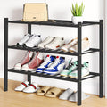 Smiry Bamboo Shoe Rack, 3 Tier Free Standing Wooden Shoe Organizer, Stackable Wood Shoe Storage Shelf for Closet, Entryway, 12 Vertical Slats, 2+1 Stack Standard Legs, 26.8"x11"x19.5", Black