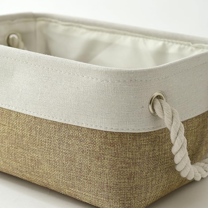 TheWarmHome Storage Basket for Organizing - 1 Pack 12x8x5.2 inch Baskets for Gifts Empty with Handles, Fabric Storage Cubes for Organizer Closet Dog Gift Cloth Toy (Whiet & Khaki)