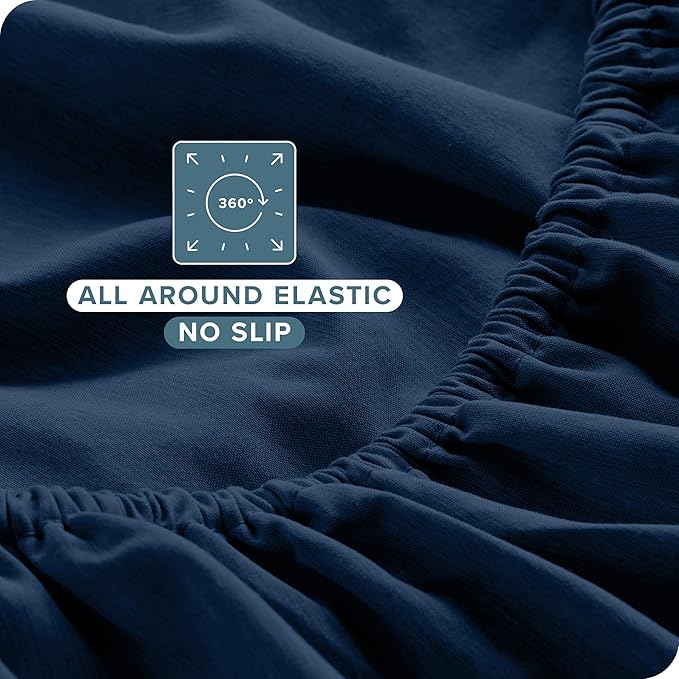 Bare Home Split Head Flex King Sheet Set - 1800 Ultra-Soft Microfiber Sheets - Double Brushed - Deep Pockets - Easy Fit - 4 Piece Set - FlexTop Bed Sheets (Split Head Flex King, Heathered Dark Blue)