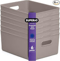Superio Ribbed Collection - Decorative Plastic Basket Open Home Storage Bins Organizer, Large Taupe (6 Pack) Container Boxes for Organizing Closet Storage Bins for Shelves 15 Liter/16 Quart