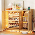 Vlsrka Shoe Storage Cabinet with Shutter Doors and Adjustable Shelves | 6 Tier Wooden Shoe Organizer, Large Capacity, Human Sensor Lighting, 180° Rotating, for Entryway, Hallway, Living Room, Wood