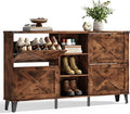 LINSY 63" Farmhouse Shoe Storage Cabinet Brown | Tall Flip-Drawer Shoe Rack for Entryway, Adjustable Shelves for Boots, Heels & Sneakers Wood Finish with Sturdy Metal Legs