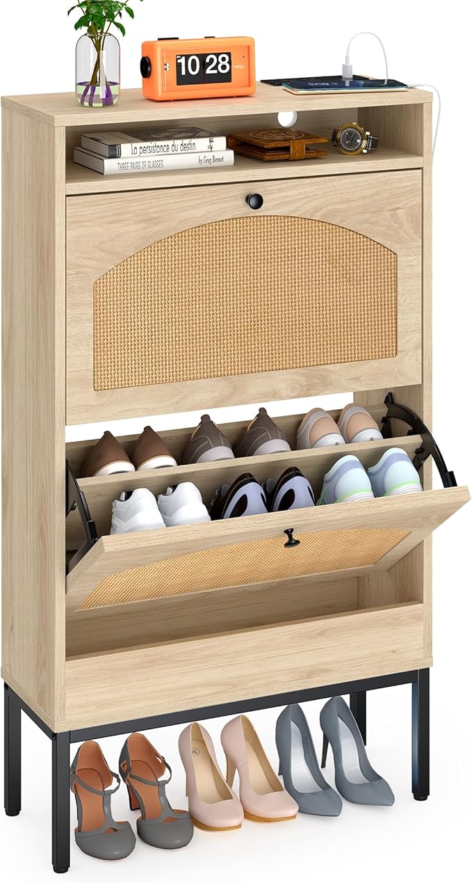 GIA Modern Minimalist Storage Cabinet with Rattan Design, Natural, 2-Door