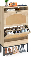 GIA Modern Minimalist Storage Cabinet with Rattan Design, Natural, 2-Door
