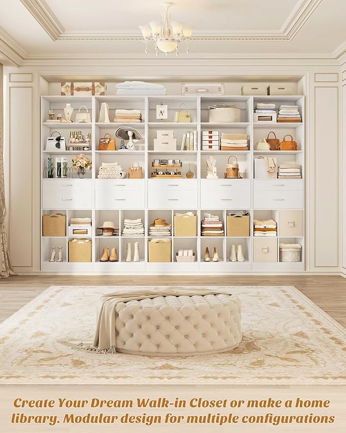 Besiost 18.9" Small Closet System with Drawers, Walk-in Closet Organizer | Small Closet Organizer for Walk in Closet, Bedroom & Nursery, Wardrobe Storage Unit, Enclosed Storage Volume 2.32 ft³, White