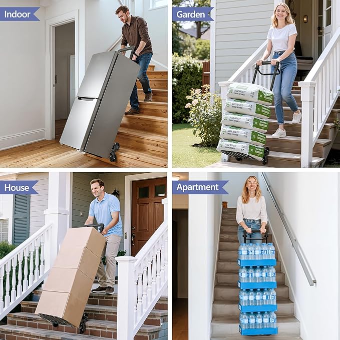 KEDSUM 460 LBS Stair Climbing Dolly, Folding Dolly Cart with Wheels for Stairs, Telescoping Handle & 100% Thickened Steel Stair Climbing Cart for Warehouses, Homes, and Offices, Height 49.2 inch