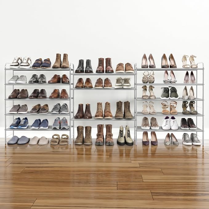 Simple Houseware 5-Tier Shoe Rack Storage Organizer, 15-24 Pairs, Grey | Space-Saving Shoe Shelf with Sturdy Metal Frame and Non-Woven Fabric Shelves for Entryway, Garage & Corridor