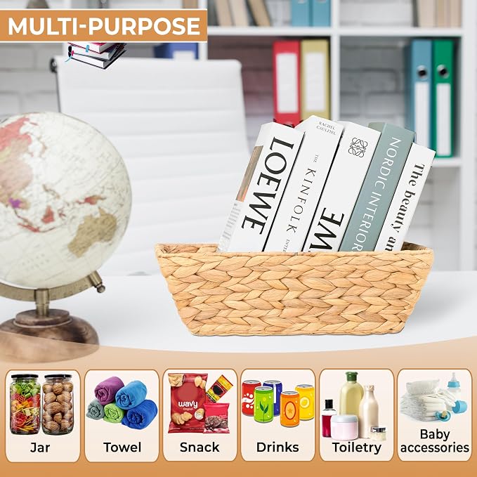 M4DECOR Set of 6 Snack Baskets, Wicker Snack Basket Organizer for Office, Small Wicker Baskets with Handles (6 packs)