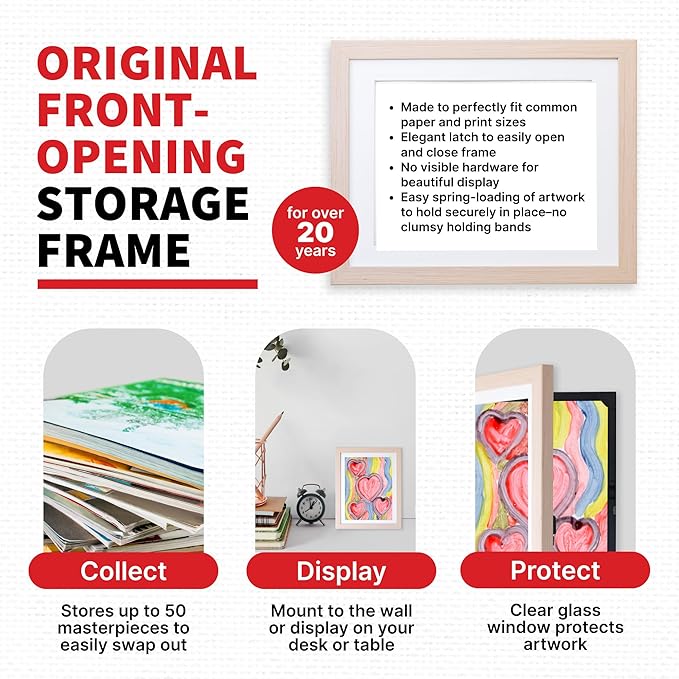 Dynamic Frames Li’l Davinci Front-Open 2-Pack Kids Art Frames, Wooden Frames for 9x12 Artwork, Prints & Certificates, Store up to 50 per Frame, 11.75 x 14.75 Outer Dimensions, Natural