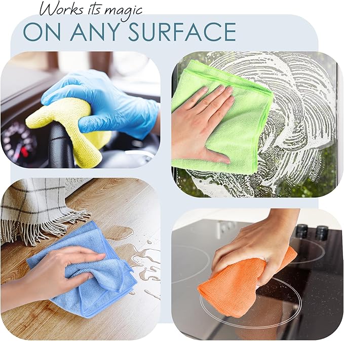 Hearth & Harbor 12 Pack Microfiber Washcloths, Green, 12"x12", Lint Free, Scratch Free, Reusable