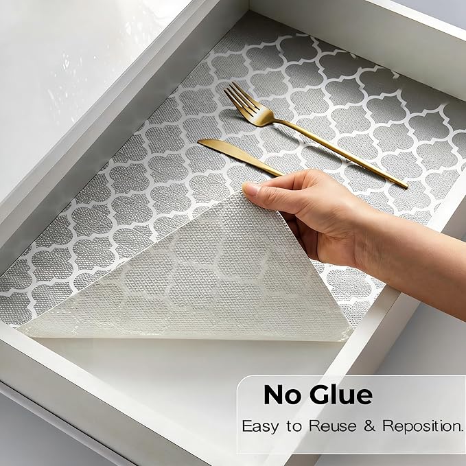 Coavas Shelf and Drawer Liner, Non Slip Extra Grip Non Adhesive Waterproof Thickened Cabinet Mat, Easy Cut for Kitchen Pantry Bathroom Dresser Cupboard (Gray, 12IN x 10FT)