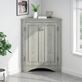 Corner Storage Cabinet with Adjustable Shelves, Triangle Bathroom & Kitchen Organizer, Freestanding Floor Cabinet for Toilet Kitchen Bathroom Cleaning Supplies (Oak)