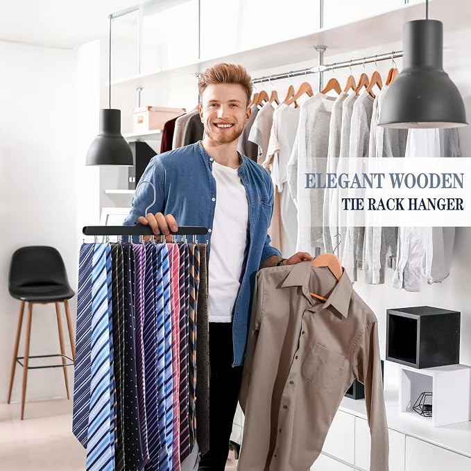 2PC Tie Rack Hanger for Closet,Upgraded Tie Holder Organizer for Men, Black | Non Slip Neck Tie Organizer with 20 Foldable Hooks, Belt Hanger Space Saving, Fits for Tank Tops Bras Cami Scarves