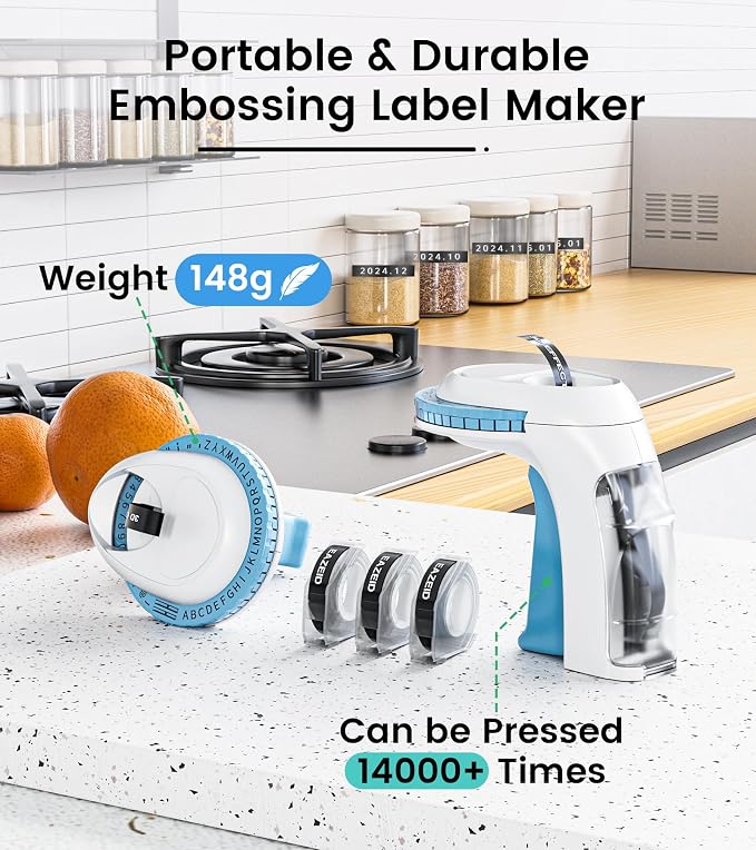 Embossing Label Maker Vintage Manual with 3 Rolls 3D Label Tapes | Lightweight Handheld Embossed Labeler, Back-To-School Supplies, Classroom Must Have, Scrapbook Crafting Daily Personalized