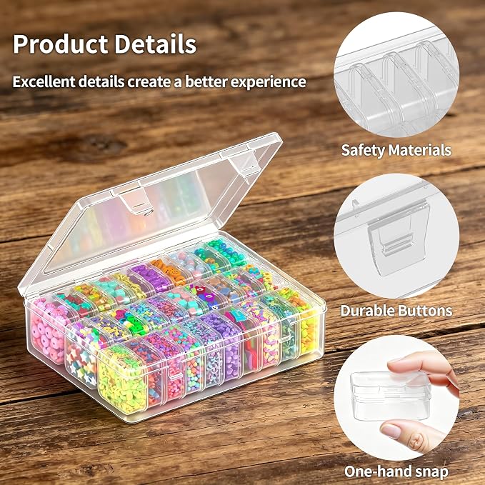 Bead Organizer Box, 31 Pcs Clear Plastic Storage Containers with Hinged Lids Mini Boxes for Jewelry Making, Crafts, DIY, Seed, Small Parts