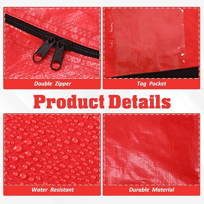 Windyun 4 Pack 155 Gallon Extra Large Moving Bags XXL Heavy Duty Storage Bag with Strong Zipper Handle Jumbo Big Tote Box Foldable for College Dorm Travel Clothes Duffle Blanket Pillow(Red)