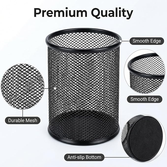 Pen Holder Mesh Pencil Holder Metal Pen Holder Pencil Holder for Desk Office Pen Organizer Black, 8 Pack