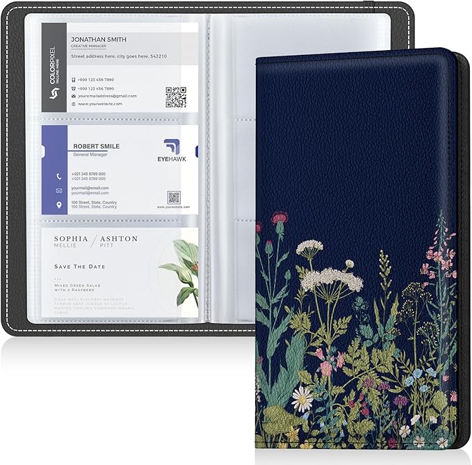 Pu leather business card organizer， 240 Capacity business card holder organizer，Credit card holder for women and men