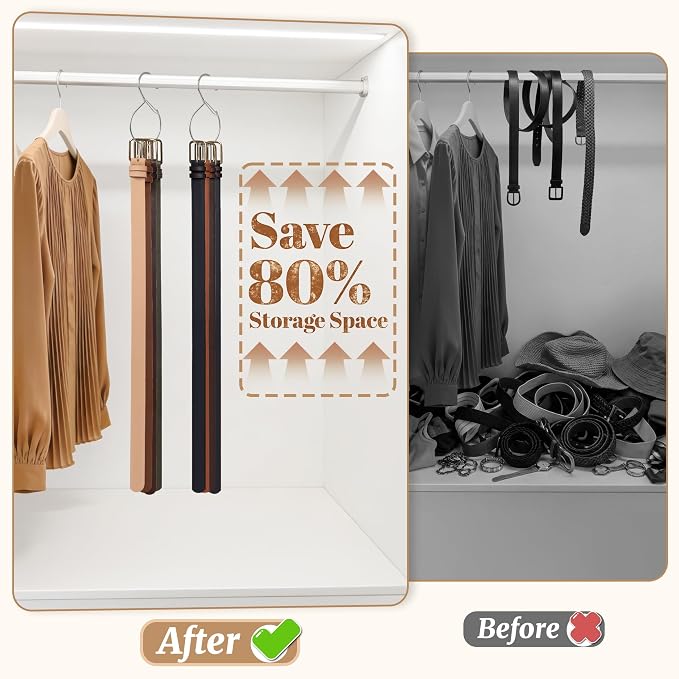 MEILIDY Metal Belt Hanger with Safety Buckle for Closet, Silver, 2 Pcs | Compact Belt Rack, Easy to Hang, Fits for Belts, Ties, Jeans, Scarves, Hats, Purses, Jewelries, Cords, Carabiners