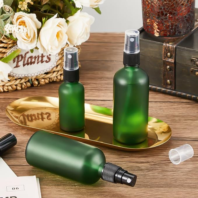 Roshtia 30 Pcs Glass Spray Bottle Clear Empty Bottles Small Refillable Reusable Perfume Bottle with Fine Mist Sprayer Pump for Face Body Travel(3.4 oz,Green)
