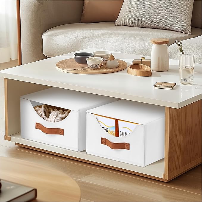 Homsorout Stackable Storage Drawers - Collapsible Storage Bins with Drawers, 4 Pack Closet Shelf Organizer Basket, Fabric Pull Out Organizer for Bedroom, Living Room, Dorm, White