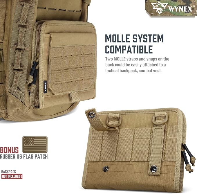 WYNEX Tactical Molle Admin Pouch, Laser-Cut, EDC Organizer Tool Pouch | Utility Organizer EDC Medical Bag, EDC Pocket Modular Pouch, Tactical Accessories EDC Pouch, Include U.S Patch