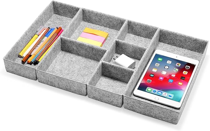 Welaxy Deluxe drawer organizers multi-purpose storage box junk bins for office home bathroom nightstand holder quiet luxury gifts idea 7-piece Style B (Gray)