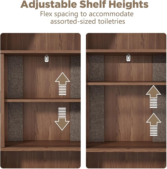 Arched Over The Toilet Storage Cabinet, Walnut Freestanding Bathroom Organizer with Sliding Door, Adjustable Shelf & Anti-Tip Device for Bathroom, Laundry