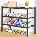 Smiry Bamboo Shoe Rack, 3 Tier Free Standing Wooden Shoe Organizer, Stackable Wood Shoe Storage Shelf for Closet, Entryway, 12 Vertical Slats, 2+1 Stack Standard Legs, 26.8"x11"x19.5", Brown