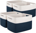 OIAHOMY 4 Pack Storage Basket, 13"x9"x7.8" Cotton Rope Baskets for Shelves, Closet Organizer for Bedroom & Living Room, Soft Decorative Bins for Organizing Towels, Books & Toys, Blue & White
