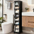 4-Tier Tall Narrow Slim Bathroom Storage Cabinet, Black | Tool Free Assembly, Adjustable Shelves, Fits for Narrow Spaces, Reinforced Stability, Magnetic Clear Door