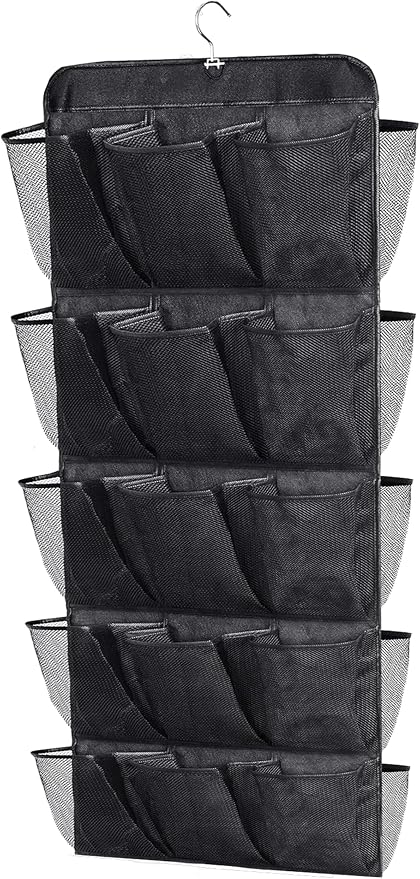 MISSLO 30 Large Pockets Dual Sided Hanging Shoe Rack for Closet Organizer with Rotating Hanger Hanging Shoe Shelves, Black