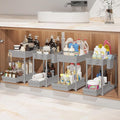 Sevenblue 4-Pack 2-Tier Under Sink Organizer with Pull Out Drawers | Multi-use kitchen & bathroom storage. Includes hanging hooks and cups. Gray, space-saving cabinet design. 12.8 Inch