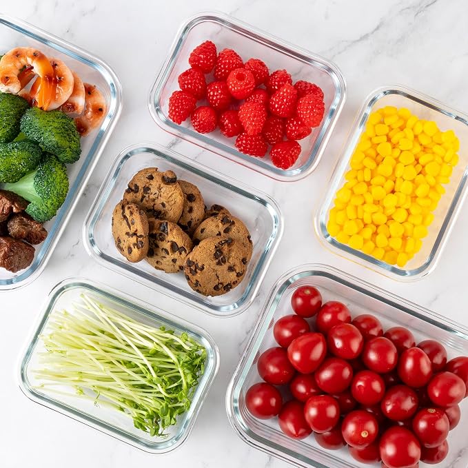 16Pack Glass Meal Prep Containers 8 Bowls with 8 Airtight Mint Lids 2 Sizes | Borosilicate glass food storage set for lunch, leftovers & portion control — microwave/freezer/dishwasher safe, leak-proof