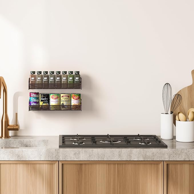Deco Brothers Wall Mounted Single Tier Mesh Hanging Spice Rack, Set of 2 | Bronze