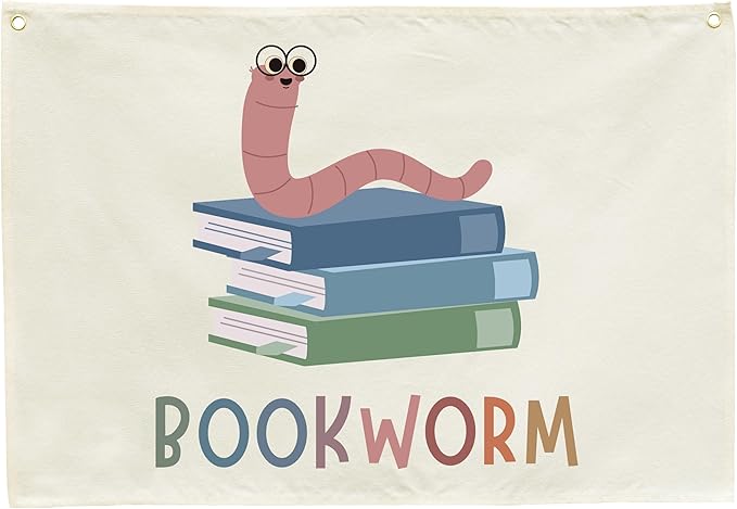 Classroom Wall Flag Decor-Teacher Gift-Inspirational Back to School Wall Banner Decor-Bookworm-Hanging Rectangular Canvas Banner for Classroom Teacher Office Reading Corner-28.5x20 Inches