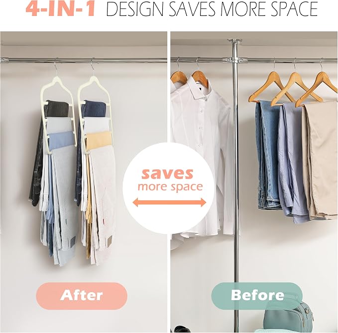 Velvet Pants Clothes Hanger Space Saving Non Slip Pants Shorts Hanger, Myfolrena Jeans Slack Trousers Hangers Multiple Velvet Hanger Closet Organizer Storage for Leggings,Jeans,Scarf,Tie (3, Beige)