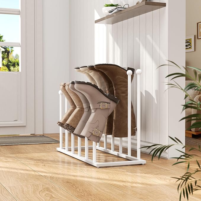 pickpiff Free Standing Shoe Racks - White Metal Boot Rack Organizer Tall Boots for Dorm Room, Closet, Entryway, Bedroom, Patio Outdoor, Hallway, White, Shoe Storage Fit for 6 Pairs