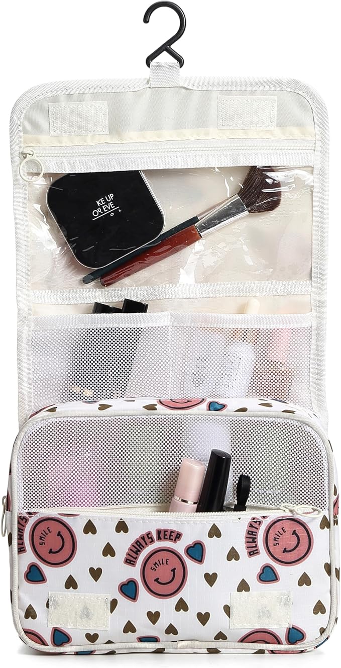 Sechunk Waterproof Travel Toiletry Bags Hanging Multi-function Cosmetic Bag Makeup Bag for Women (pinkSmile)