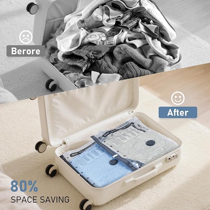 Travel Vacuum Storage Bags with Rechargeable Cordless Pump, 20 Pack 4 Sizes Compression Packing Bag Set for Luggage, Thickened Vacuum Seal Bags for Clothing, Triple-Zipper Sealer Upgrade
