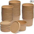 GUSTO 8 oz. Kraft Paper Food Containers with Vented Lids.[ 25 Count] To Go Hot Soup Bowls, Disposable Ice Cream Cups, Ideal for Hot and Cold Foods - (Formerly Comfy Package)
