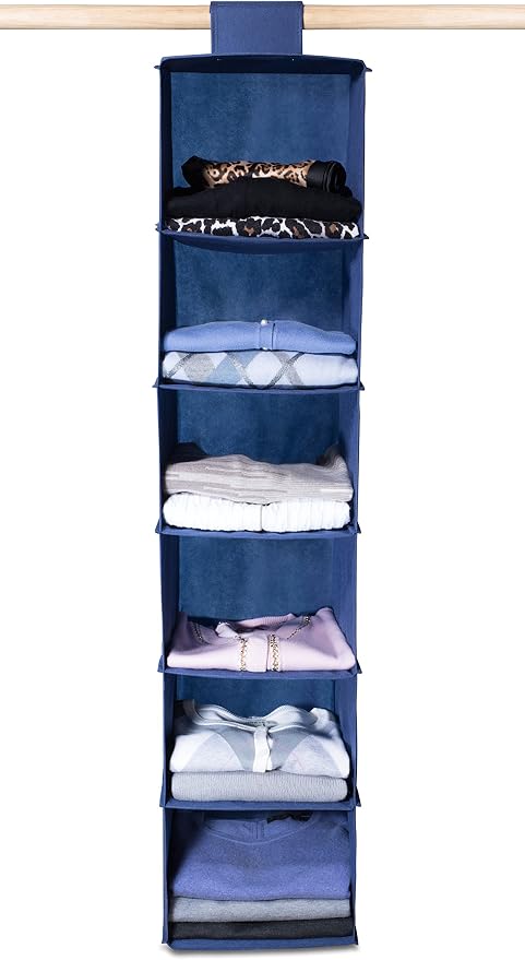 6 SHELF HANGING SWEATER CLOSET & CLOTHING ORGANIZER, BLUE