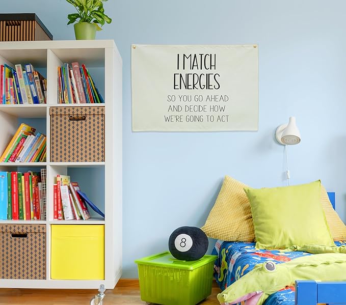 Classroom Wall Banner Decor-Teacher Gift-Inspirational Back to School Wall Art Flag Decor-I Match Energies-Hanging Canvas Banner for Classroom Reading Corner Homeschool Teacher Office