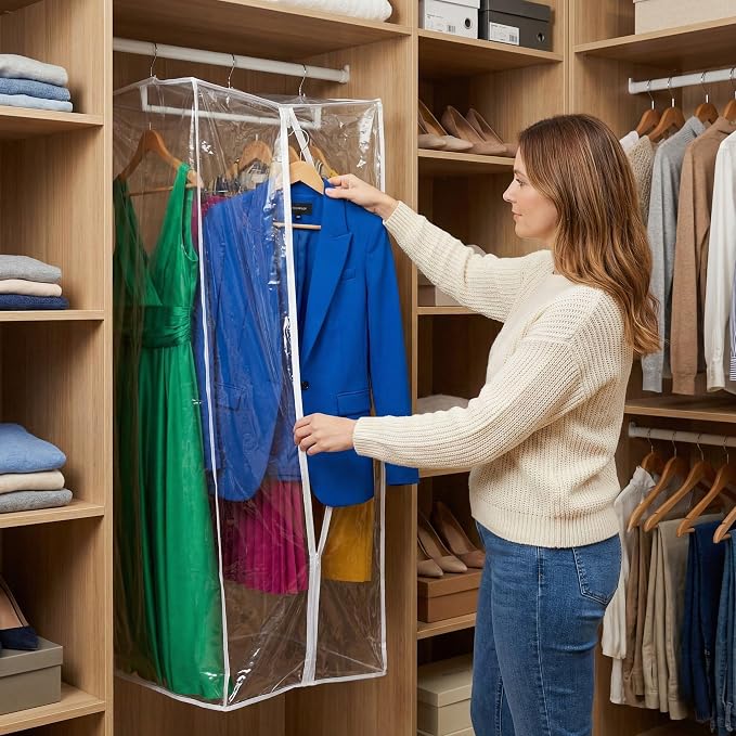 Clear Garment Bag, 54" Hanging Zippered Closet Organizer with Metal Frame – Protects Dresses, Suits & Jackets from Dust and Moisture