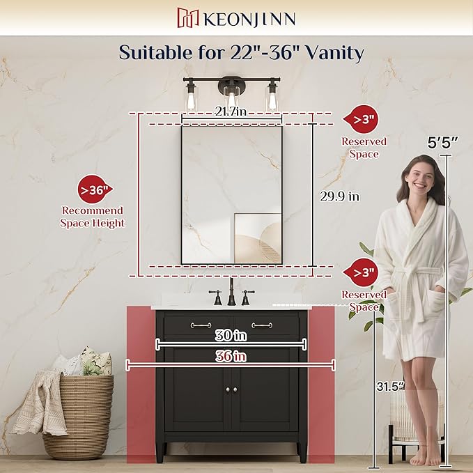 Keonjinn Brushed Nickel Bathroom Mirror for Wall 22 x 30 in, Rectangular Metal Framed Silver Mirror for Vanity Square Corner Aluminum Alloy Rectangle Modern Mirror for Over Sink(Horizontal/Vertical)