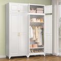 Polup Metal Armoire Closet, 86 Inch Tall Wardrobe Armoire with Hanging Rod, Almirah for Clothes with Doors, 18" D x 32" W x 86" H, White, Assemble Required, Shipped in Two Packages