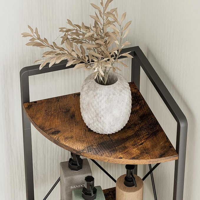 6 Tier Corner Shelf Stand, 78" H Tall Corner Bookshelf, Rustic Brown | Industrial Metal Corner Shelf for Living Room Decor, Plant Stand Display Shelf for Bedroom, Bathroom, Small Spaces