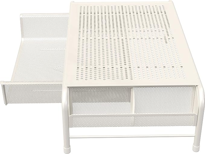 Simple Houseware Metal Desk Monitor Stand Riser w/ Organizer Drawer, White | Side Storage for Office Supplies