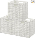UBBCARE 3 Pack Wicker Basket, 11L×11H×10.5W inch Woven Paper Rope Storage Baskets for Shelves, Foldable Cube Storage bin with Handle, Storage Basket for Organizing & Decor, White